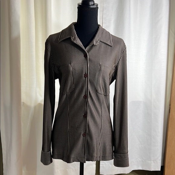 Tops - Vintage Textured Striped Button Down Shirt